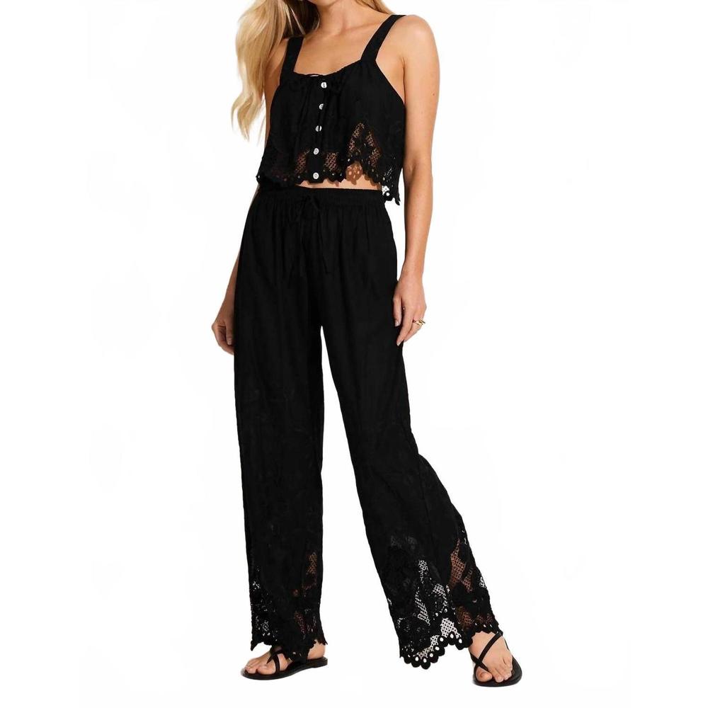 NEW VITAMIN A wide leg flora pants in black beachside broderie